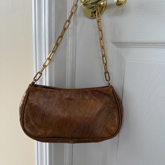 NORDSTROM purse Made in ITALY excellent condition. Gold/brown/tan chain strap - Picture 1 of 5
